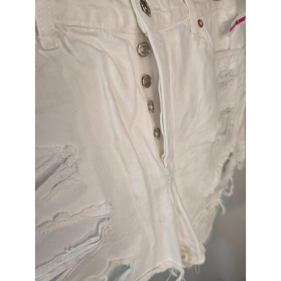 We The Free HighRise Destroyed White Button Fly Denim Shorts 29 - Picture 4 of 8